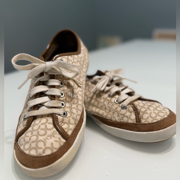 Coach Shoes - Coach Cream‎ and Brown Designer Edith Sneakers